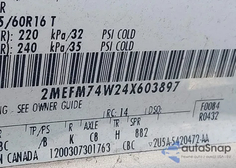 2004 Mercury Grand Marquis Gs from USA, damaged, VIN 2MEFM74W24X603897